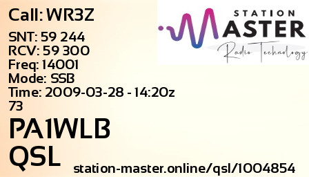 QSL Card for PA1WLB QSO with WR3Z