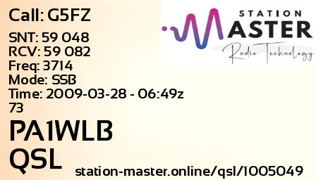 QSL Card for PA1WLB QSO with G5FZ