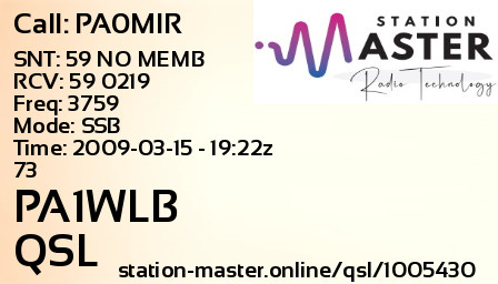 QSL Card for PA1WLB QSO with PA0MIR