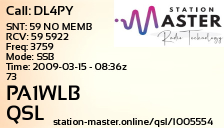 QSL Card for PA1WLB QSO with DL4PY