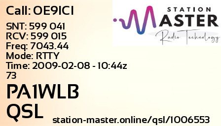 QSL Card for PA1WLB QSO with OE9ICI