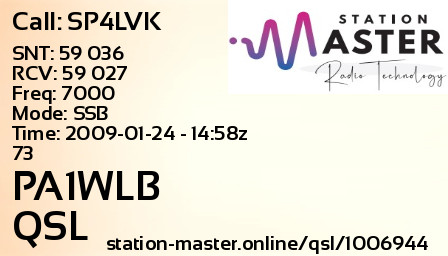 QSL Card for PA1WLB QSO with SP4LVK