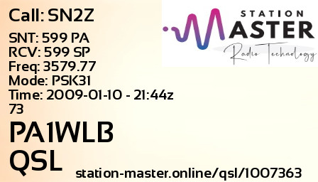 QSL Card for PA1WLB QSO with SN2Z