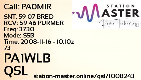 QSL Card for PA1WLB QSO with PA0MIR