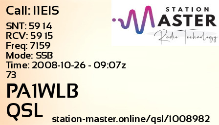 QSL Card for PA1WLB QSO with I1EIS