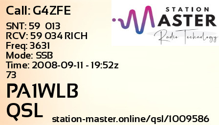 QSL Card for PA1WLB QSO with G4ZFE