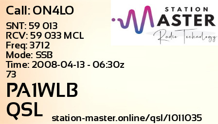 QSL Card for PA1WLB QSO with ON4LO