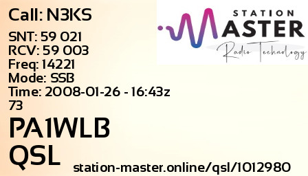 QSL Card for PA1WLB QSO with N3KS