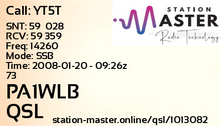 QSL Card for PA1WLB QSO with YT5T