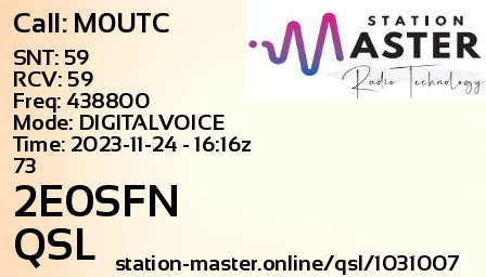 QSL Card for 2E0SFN QSO with M0UTC