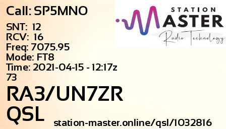 QSL Card for RA3/UN7ZR QSO with SP5MNO