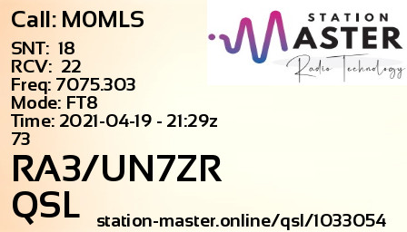 QSL Card for RA3/UN7ZR QSO with M0MLS
