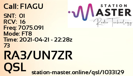 QSL Card for RA3/UN7ZR QSO with F1AGU