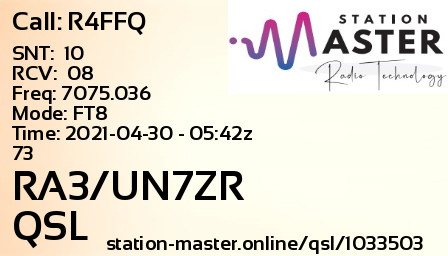 QSL Card for RA3/UN7ZR QSO with R4FFQ