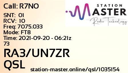 QSL Card for RA3/UN7ZR QSO with R7NO
