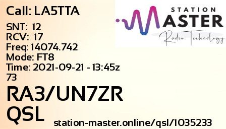 QSL Card for RA3/UN7ZR QSO with LA5TTA