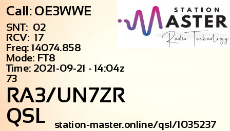 QSL Card for RA3/UN7ZR QSO with OE3WWE