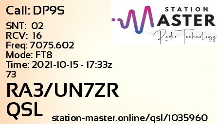 QSL Card for RA3/UN7ZR QSO with DP9S