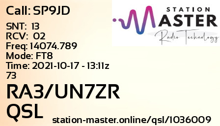 QSL Card for RA3/UN7ZR QSO with SP9JD