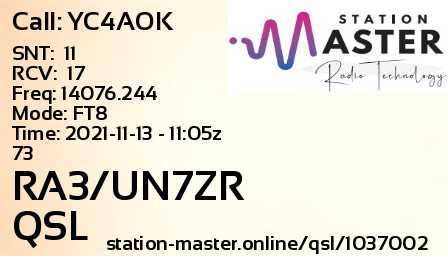 QSL Card for RA3/UN7ZR QSO with YC4AOK