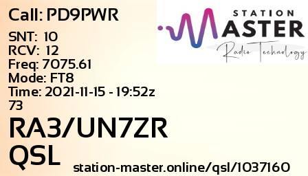 QSL Card for RA3/UN7ZR QSO with PD9PWR