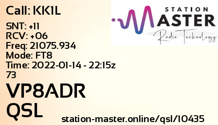 QSL Card for VP8ADR QSO with KK1L