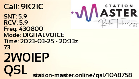 QSL Card for 2W0IEP QSO with 9K2IC