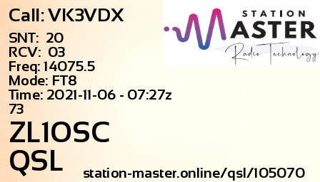 QSL Card for ZL1OSC QSO with VK3VDX