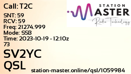 QSL Card for SV2YC QSO with T2C