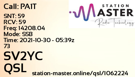 QSL Card for SV2YC QSO with PA1T