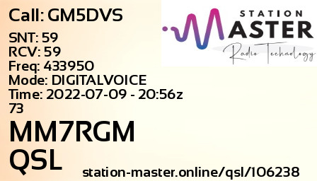 QSL Card for MM7RGM QSO with GM5DVS