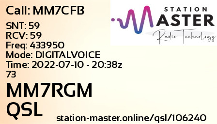 QSL Card for MM7RGM QSO with MM7CFB