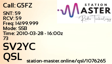 QSL Card for SV2YC QSO with G5FZ