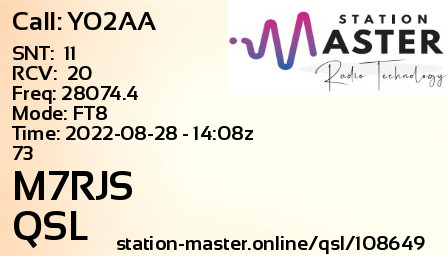 QSL Card for M7RJS QSO with YO2AA