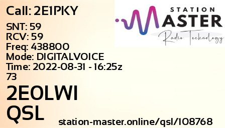 QSL Card for 2E0LWI QSO with 2E1PKY
