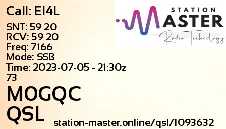 QSL Card for M0GQC QSO with EI4L