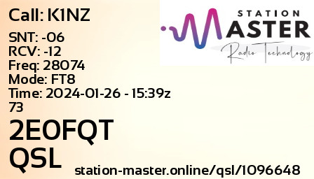 QSL Card for 2E0FQT QSO with K1NZ