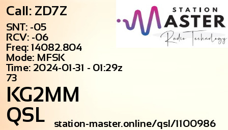 QSL Card for KG2MM QSO with ZD7Z