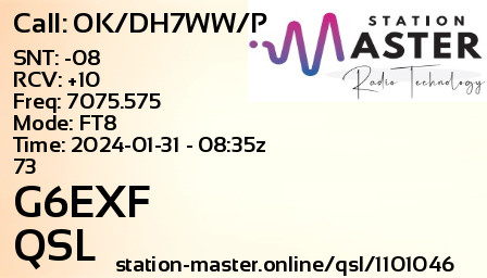 QSL Card for G6EXF QSO with OK/DH7WW/P