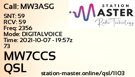 QSL Card for MW7CCS QSO with MW3ASG