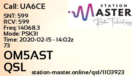QSL Card for OM5AST QSO with UA6CE