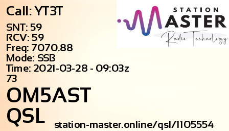 QSL Card for OM5AST QSO with YT3T