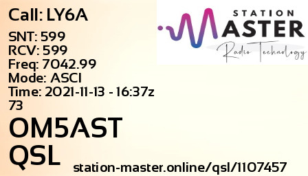 QSL Card for OM5AST QSO with LY6A