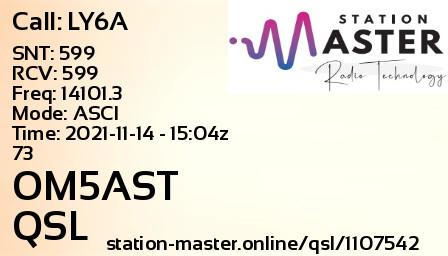 QSL Card for OM5AST QSO with LY6A