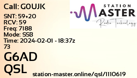 QSL Card for G6AD QSO with G0UJK