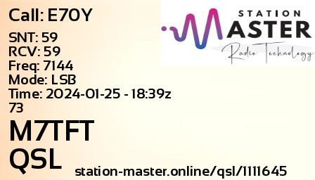 QSL Card for M7TFT QSO with E70Y