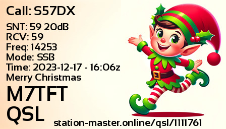 QSL Card for M7TFT QSO with S57DX