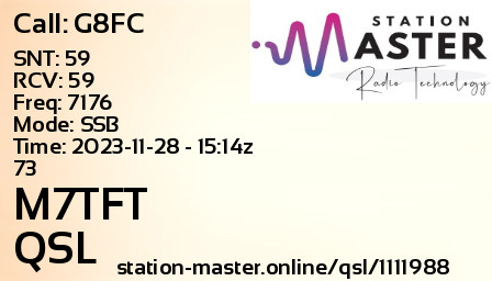 QSL Card for M7TFT QSO with G8FC