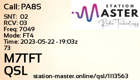 QSL Card for M7TFT QSO with PA8S