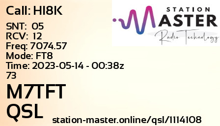 QSL Card for M7TFT QSO with HI8K